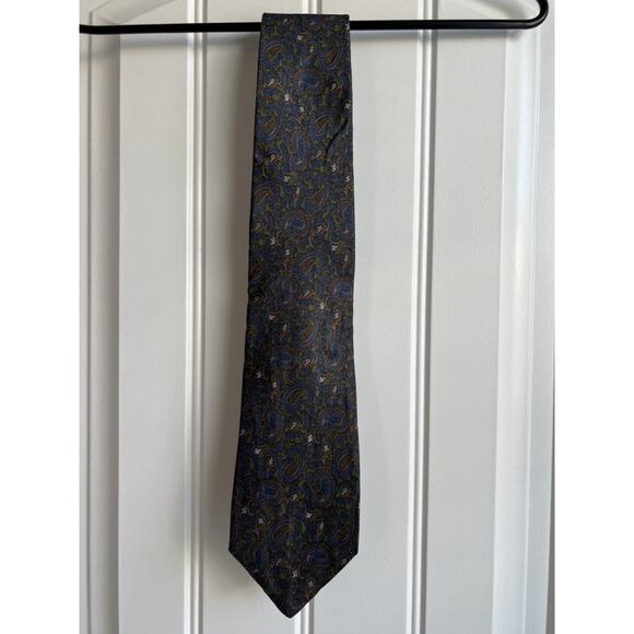 Christian Dior Cravatte Blue/Green Paisley Designer Tie Silk Necktie - Picture 1 of 2